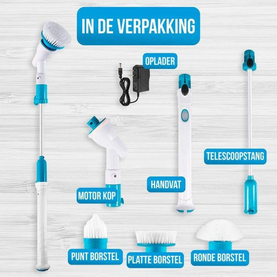 Brosse à récurer électrique Strex - Sans fil - 3 accessoires - Manche télescopique