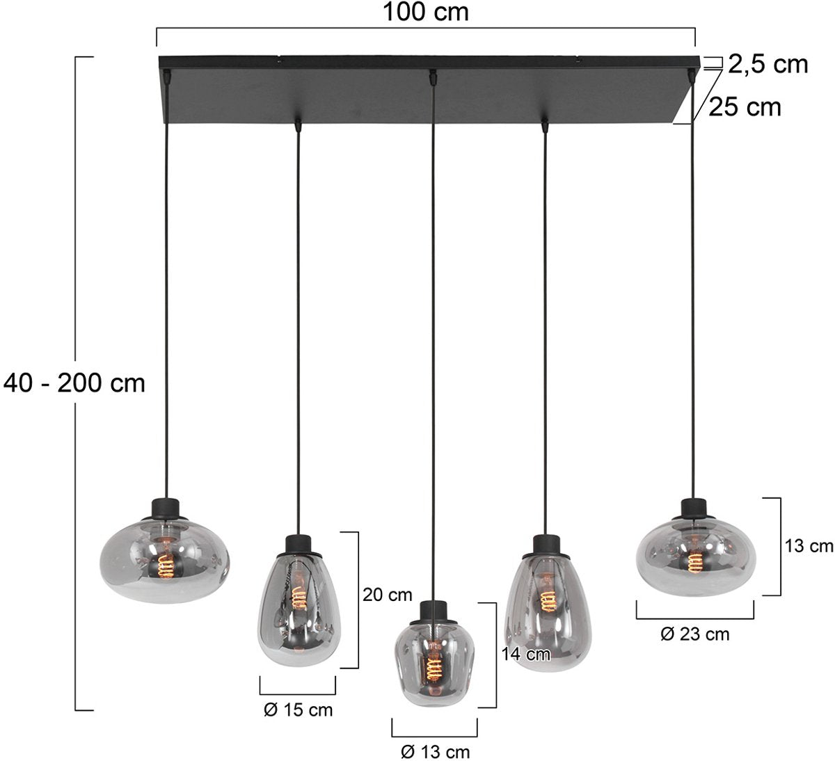 Steinhauer - Lampe suspendue - Reflexion - Noir - Verre Métal - Lampe design - E27 - 3078ZW