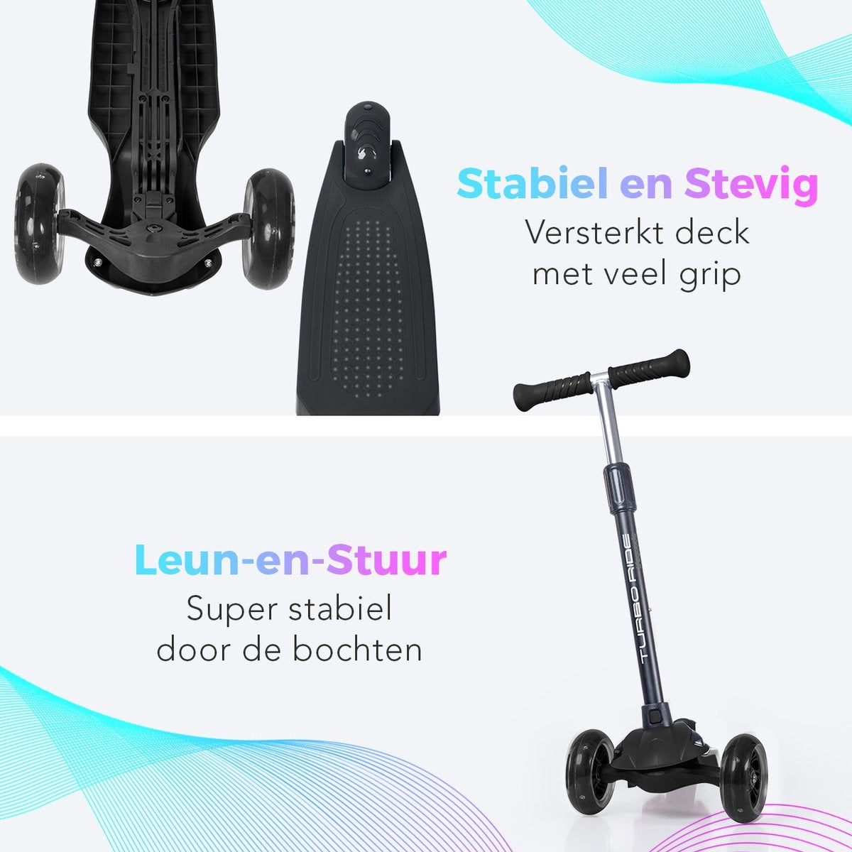 LifeGoods TurboRide Kids' Scooter - Step 5-8 Years - 3 Luminous Wheels - Boys/Girls - Black
