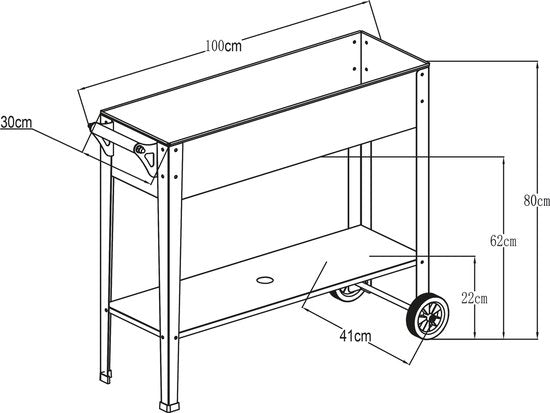 Jardinière surélevée AXI à roulettes – Jardinière en métal – Avec étagère de rangement et roulettes – Orifice de drainage – Pour l'extérieur – Anthracite