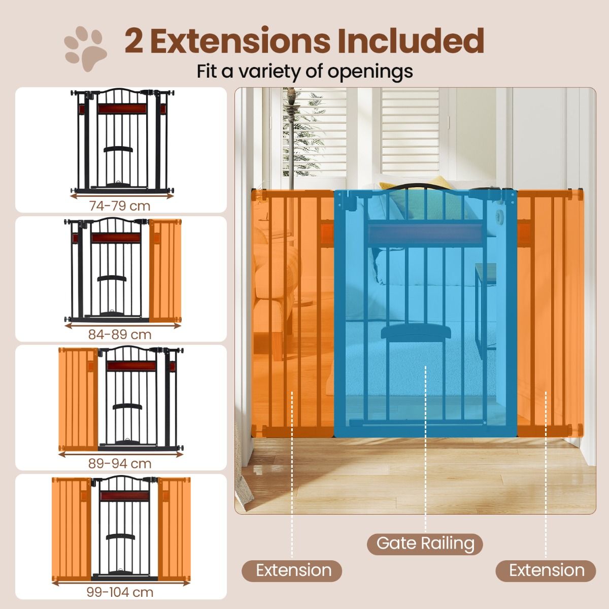 Barrière de sécurité Coast avec petite porte - réglable de 74 à 104 cm - double verrouillage - noir