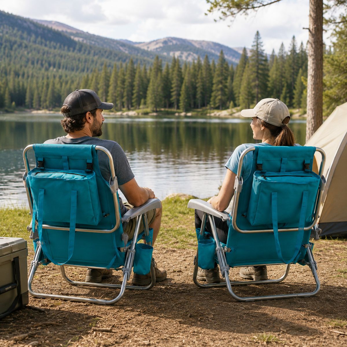 Ensemble de 2 chaises de plage Coast - pliables, avec dossier et appui-tête réglables - turquoise