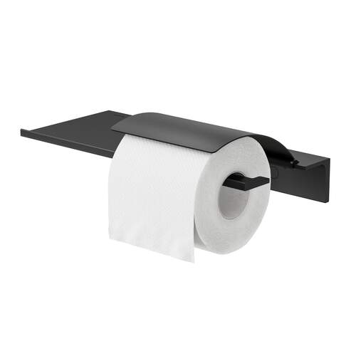 Geesa Leev Tablette avec porte-rouleau et rabat - 28 cm - Noir - Aluminium