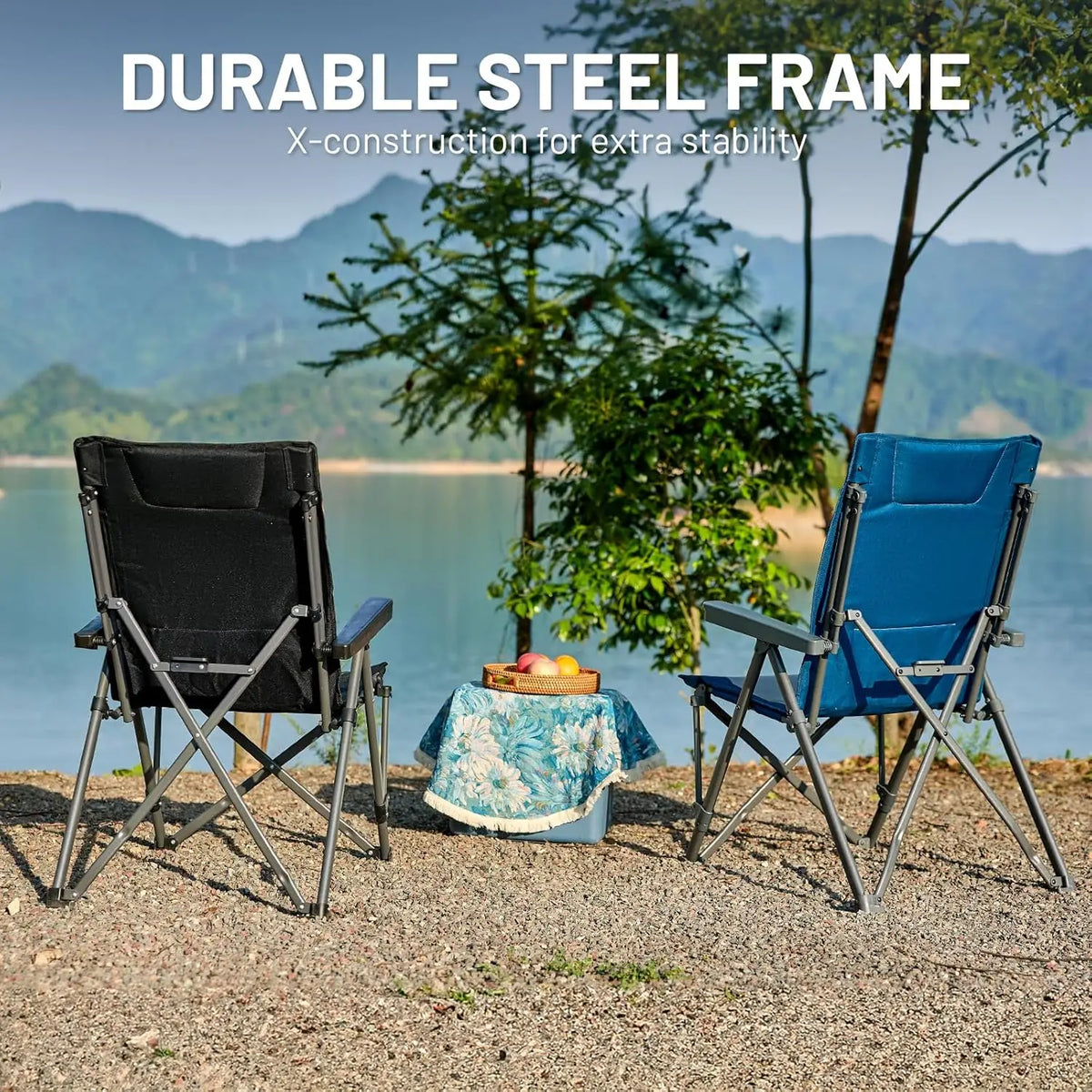 Ensemble de 2 chaises de camping pliantes Timber Ridge – Capacité de charge de 260 kg – Bleu – Polyester et acier