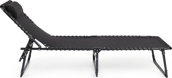 909 OUTDOOR Chaise longue pliable - Chaise longue avec coussin et dossier réglable - Chaise de jardin noire pour le jardin et la terrasse - Chaise de relaxation jusqu'à 110 kg max - 189 x 59 x 30 cm