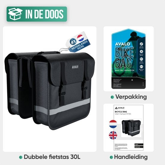 Avalo Panniers Double Waterproof - Pannier Bag 30 Liter - Black - With Reflectors - Panniers Electric Bikes