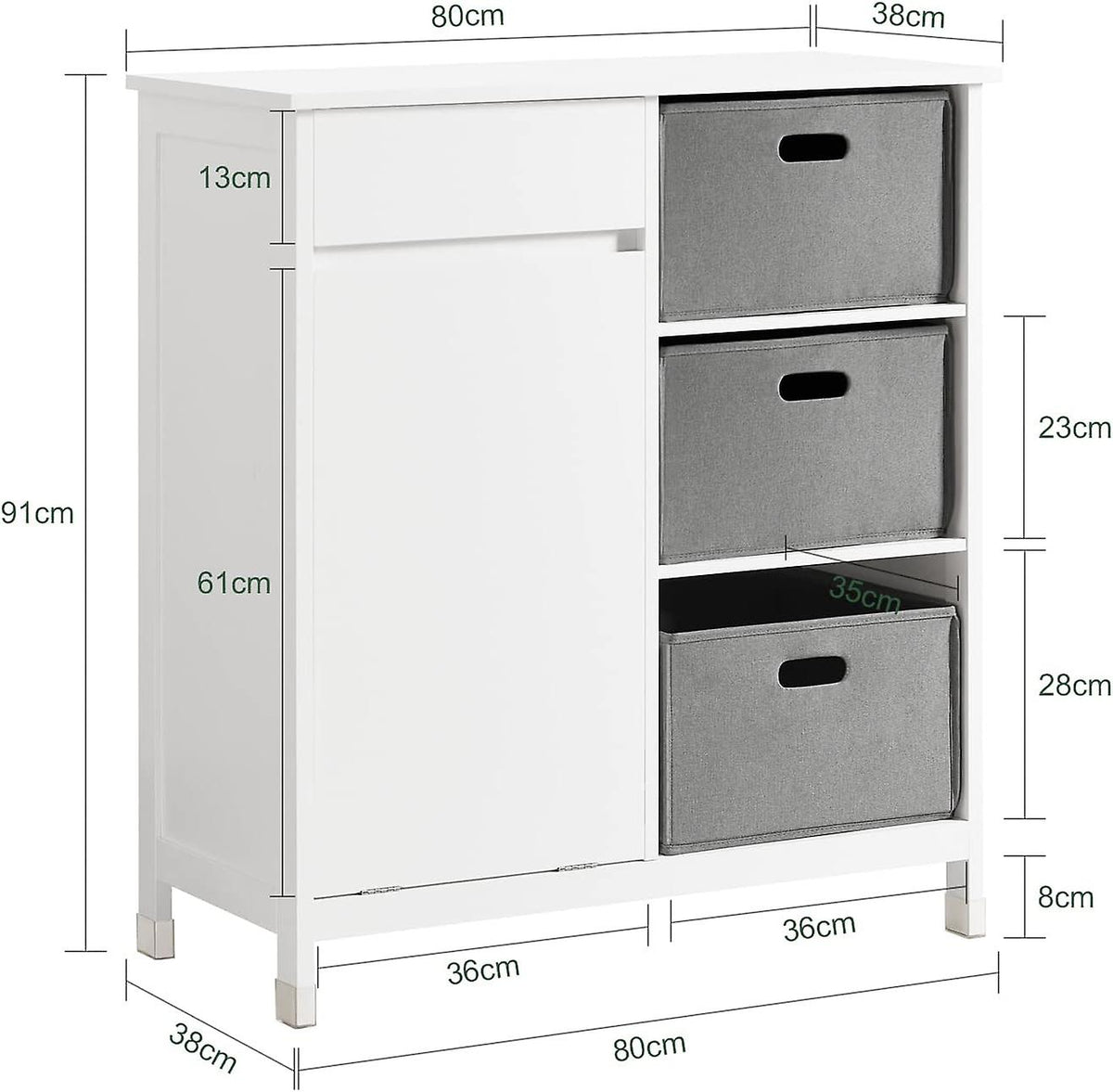SoBuy - Armoire à linge de salle de bain - Armoire à linge - 80 x 38 x 91 cm - Blanc