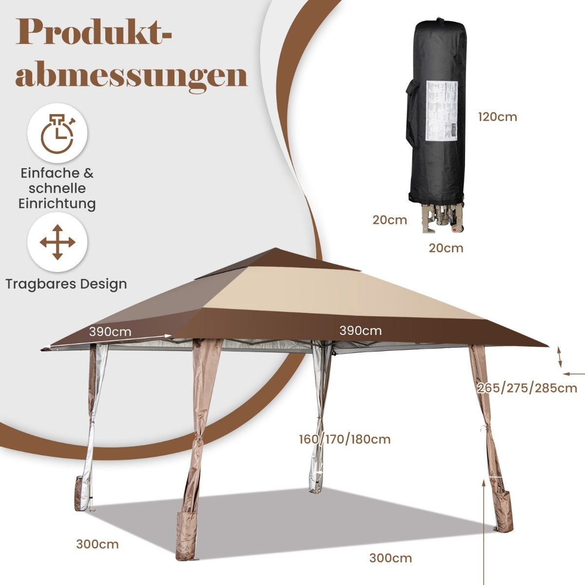 Coast 4 m x 4 m Terrasse Pavillon tente de toit avec roues beige
