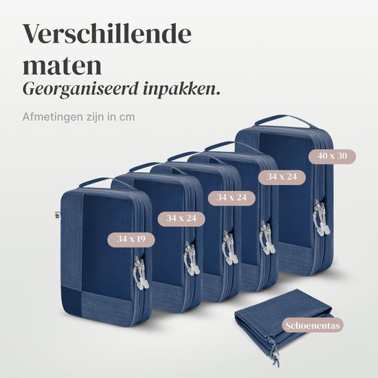 Skycases Travel Essentials Packing Cubes - Lot de 6 pièces - Organisateurs de compression de luxe en nylon de haute qualité - Peu encombrant et durable - Idéal pour le voyage - Bleu foncé