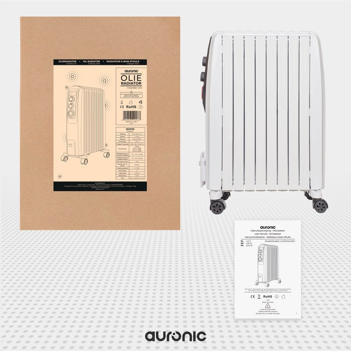 Chauffage électrique - Auronic avec Thermostat et Minuterie - 3 niveaux - Jusqu'à 2000W - Blanc