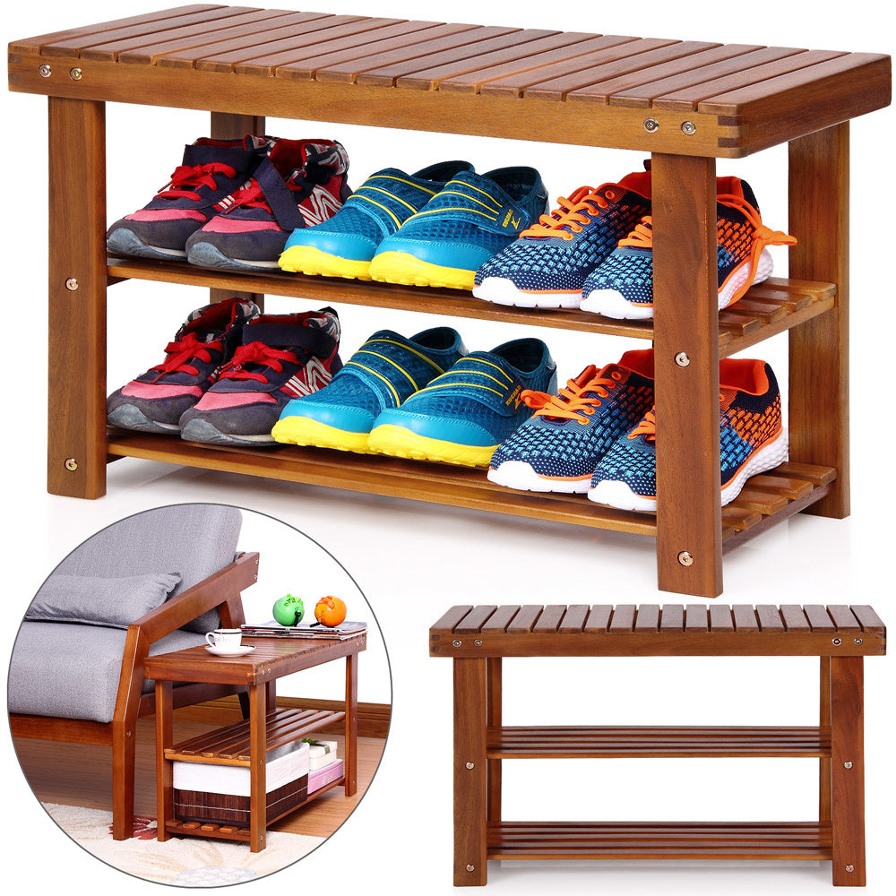 2 en 1 - étagère à chaussures et banc en bois d'acacia - 70cm