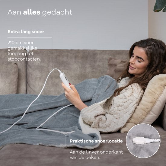 Couverture électrique Zenwave 180x130cm - Résistance à la machine à laver Couverture grise - Couverture chauffante à 10 réglages - Plaid chauffant en polaire ultra doux - Couverture électrique - Camping et plein air - 1 personne