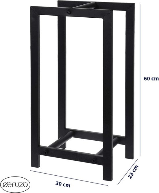 Porte-bûches - Rangement pour bois de chauffage - 30 x 23 x 60 cm - Noir mat