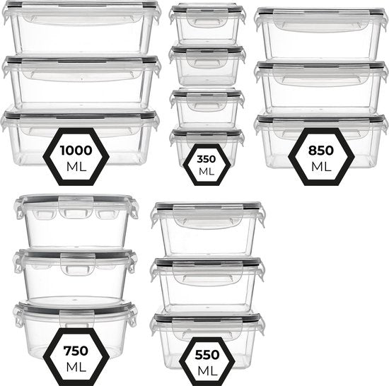 Set de 16 boîtes de conservation - Stosh® – 5 tailles – Hermétiques & étanches – Plastique sans BPA – Compatible congélateur, micro-ondes et lave-vaisselle