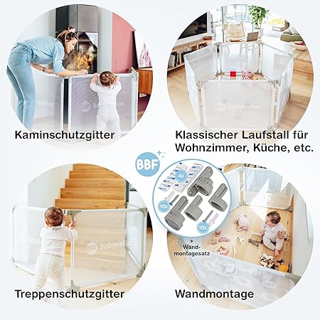 BabybeFun Baby Box pliable 150x180 cm - Gris - Box stable et flexible pour bébés et enfants en bas âge - Barrière de sécurité et grille de protection