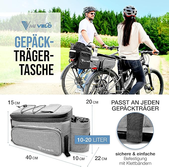 Sac de vélo MIVELO - Imperméable et isolé - 20 litres - Gris