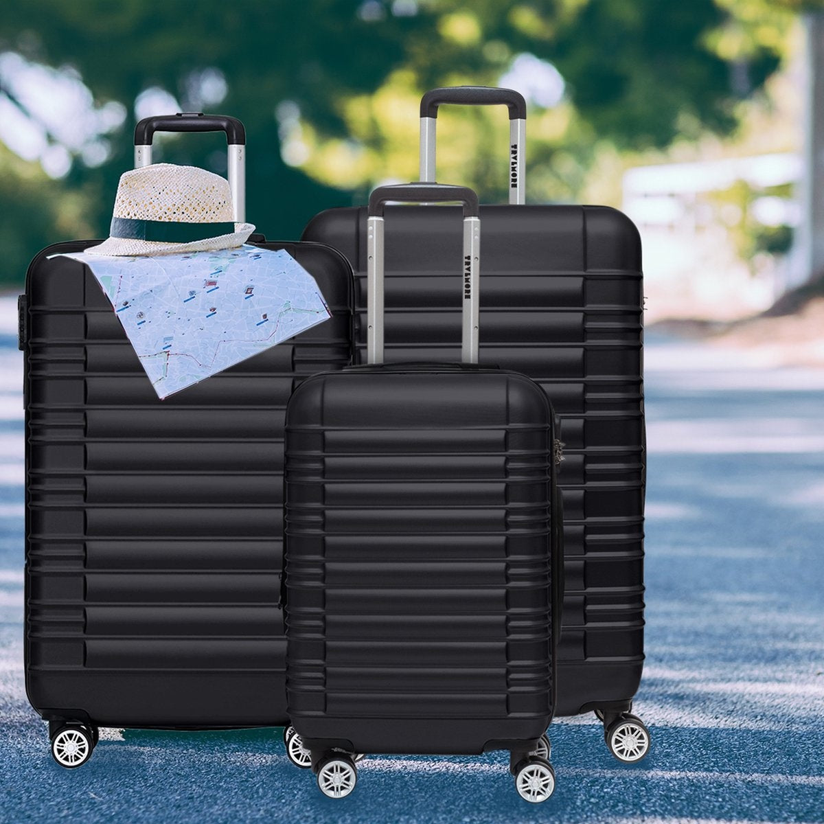 Set de valises -TRVLMORE - 3 pièces - 38L (bagage à main) + 70L + 110L - Noir