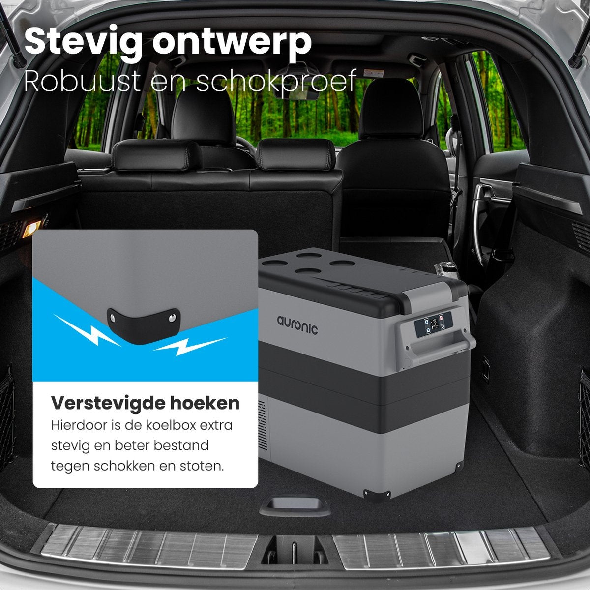 Glacière électrique à compresseur Auronic - 49.5L - Chargeur voiture 12V Prise de courant 230V - Gris