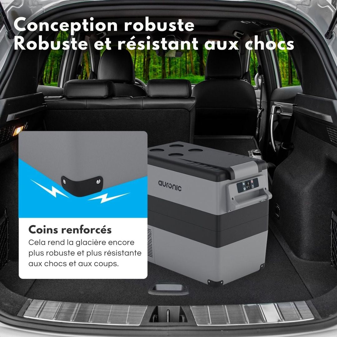 Glacière électrique à compresseur Auronic - 49.5L - Chargeur voiture 12V Prise de courant 230V - Gris