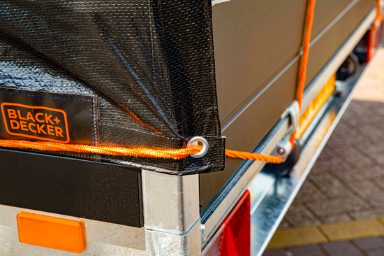 BLACK+DECKER Sangle d'arrimage avec Oproller 20 mètres - Incl. Sangle d'arrimage Oproller - Sangle d'arrimage - Corde de transport - Cordon élastique - avec parties réfléchissantes - Gestion du transport - Nylon/ Plastique - Orange/Noir