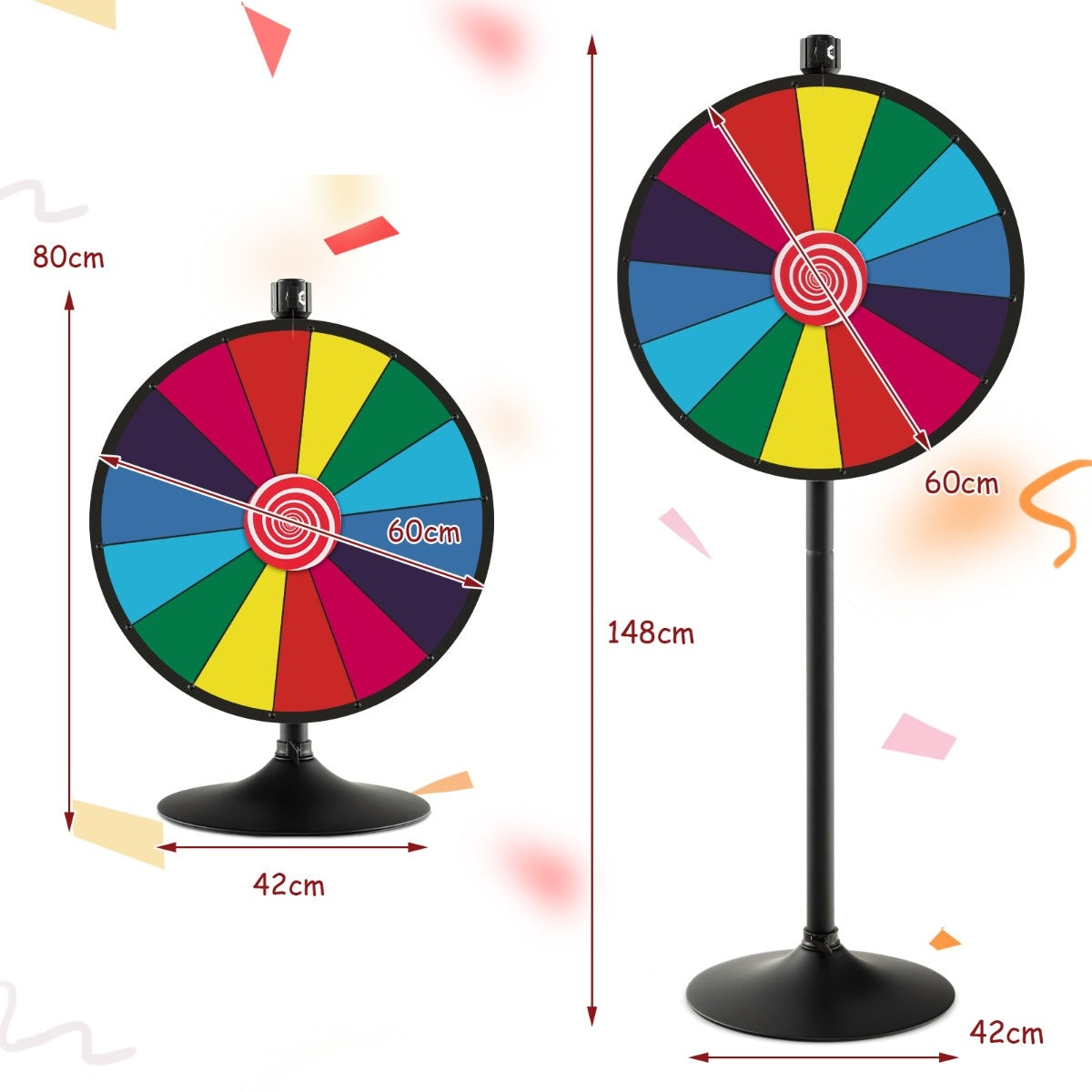 Côte Ø60 cm pour une roue de la fortune avec support prix hauteur de la roue - roue de compétition réglable colorée