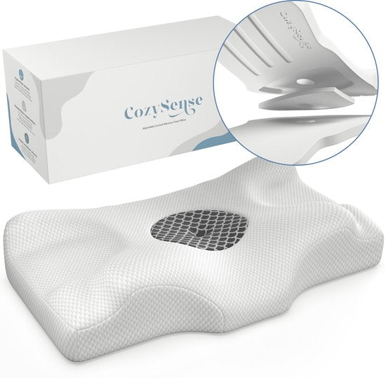Oreiller CozySense® - Oreiller réglable en mousse à mémoire de forme - Oreiller de sommeil en mousse à mémoire de forme - Dormeur latéral, dorsal et abdominal - Système à 3 couches - Oreiller orthopédique papillon - Enveloppe en bambou
