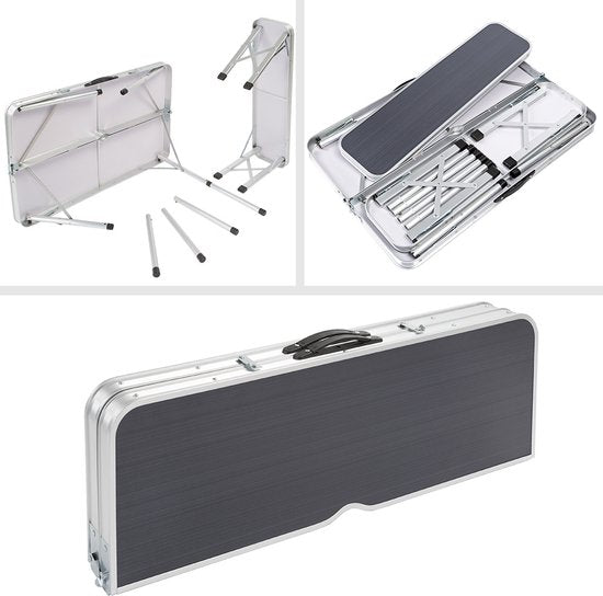 Table de camping Casaria Aluminium - Incl. 2 bancs/pliables - Gris