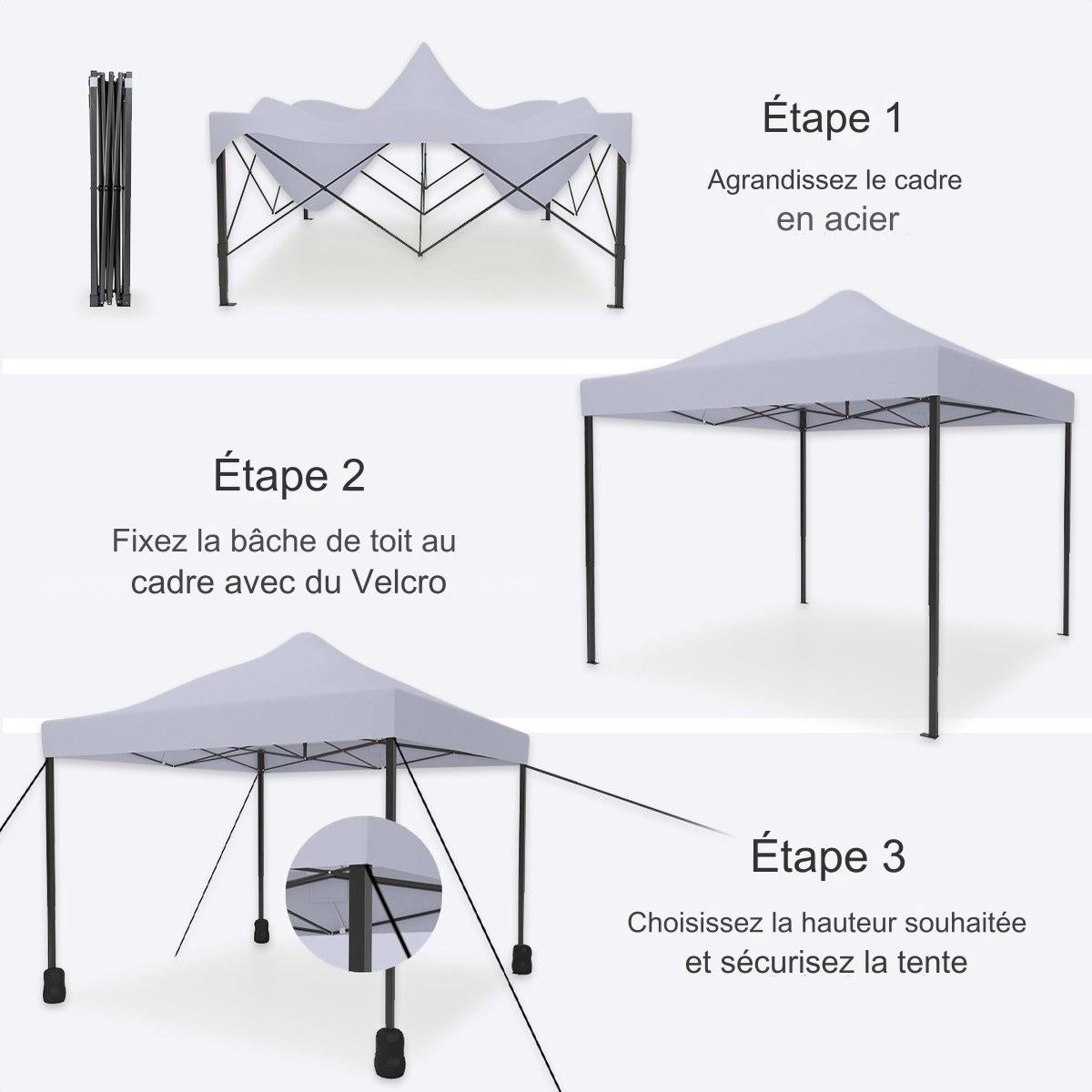 Tente de réception LifeGoods - Barnum- 3x3 m - Facile à monter - Pliable - Imperméable - Sac de transport à roulettes - Gris foncé