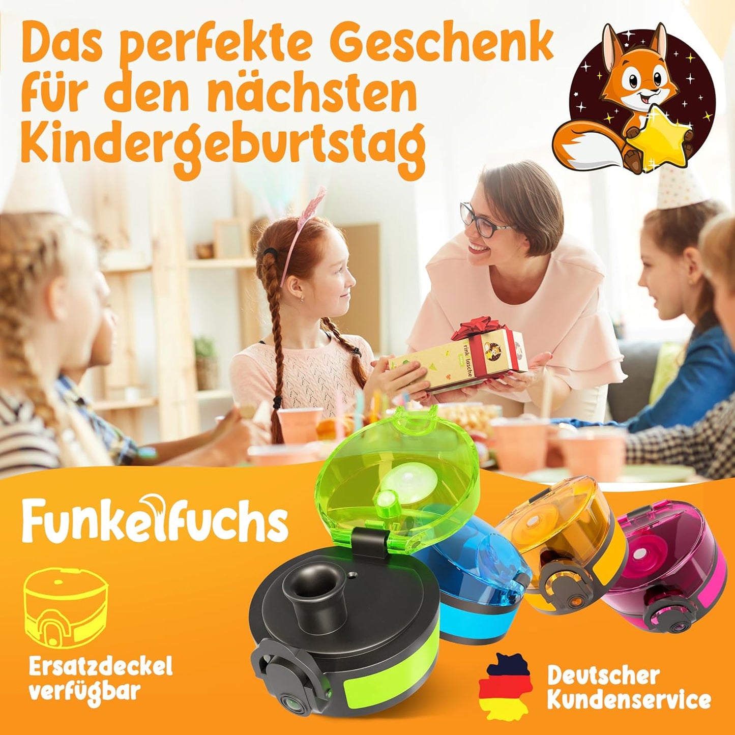 Funkelfuchs® - Bouteille pour enfants - 500ml, verte - gazeuse - 100% étanche - bouteille d'eau lavable au lave-vaisselle - pour le jardin d'enfants, l'école, le sport