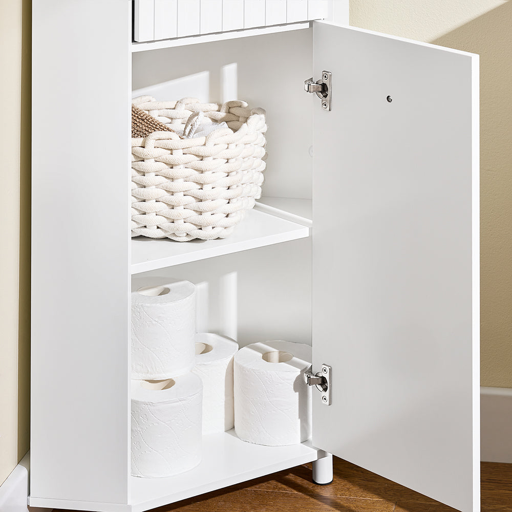 SoBuy BZR194-W Meuble de salle de bain d'angle blanc - Meuble de rangement étroit avec tiroir et porte - 44x31x80 cm