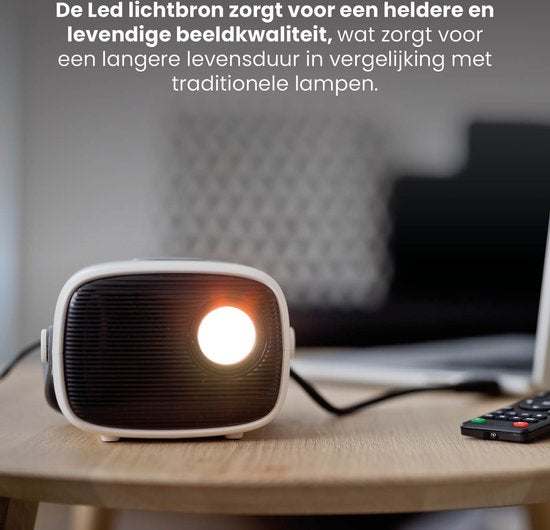 QLT TV Projector - Mini Beamer avec source lumineuse LED - Résolution 800 x 480 Pixels - 16:9 - Distance de projection 1 à 4 mètres - Avec télécommande - Blanc