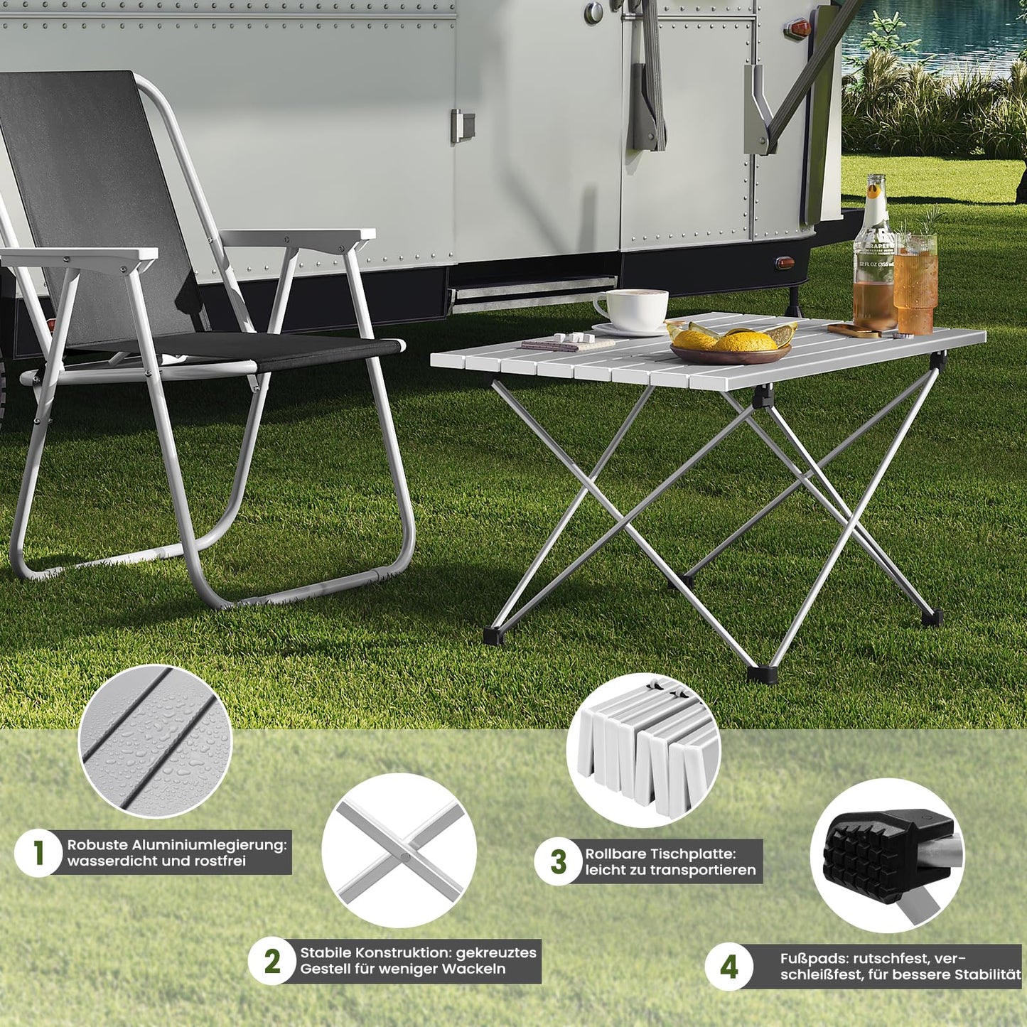 Table de camping en aluminium WOLTU - pliable - ultra-légère (1,7 kg) - 68 x 46 x 40 cm - argent`