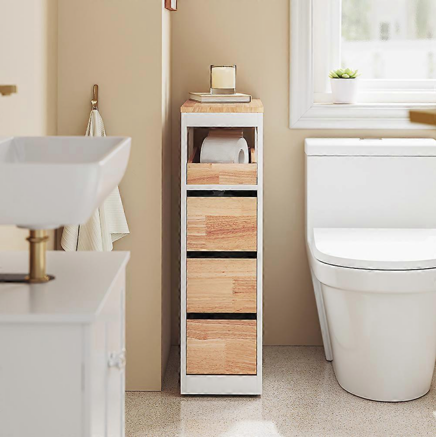 SoBuy Meuble de salle de bain étroit - Meuble de rangement étroit avec 3 tiroirs - gain de place - 65x23x82 cm