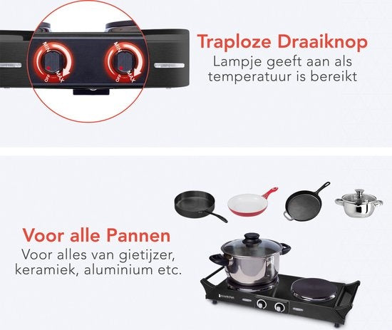 Plauque de cuisson KitchenBrothers - 2 foyers- 54,3 x 22,8 x 10 cm - 2500W - Noir