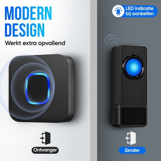 Sonnette de porte sans fil Strex avec 2 récepteurs - Plug & Play - 300 mètres - 4 volumes / 58 mélodies - IP55 Waterproof
