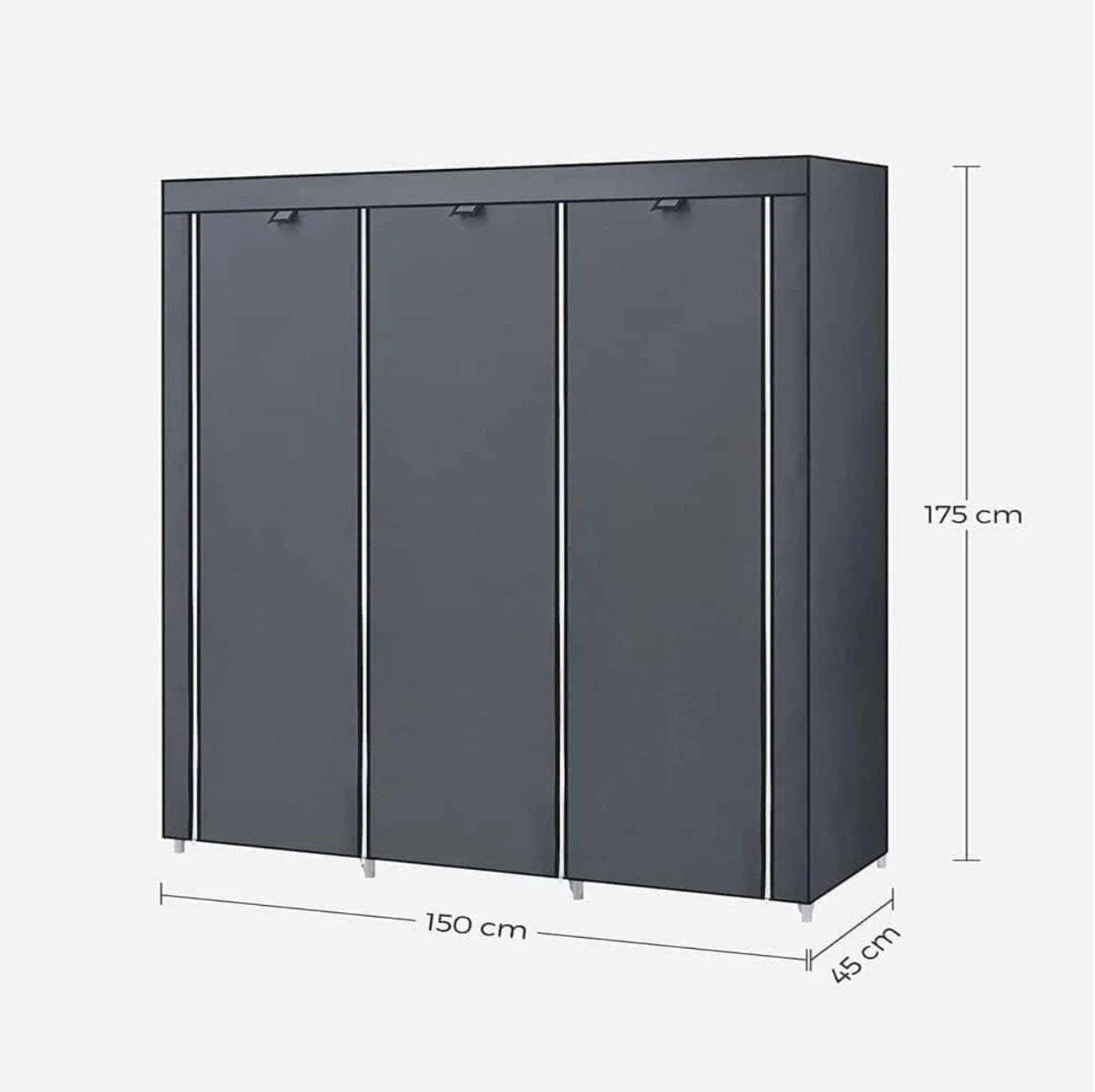 Armoire à linge 150 x 175 x 45 cm - Grise - 2 tringles à vêtements - Étagères - Pliable