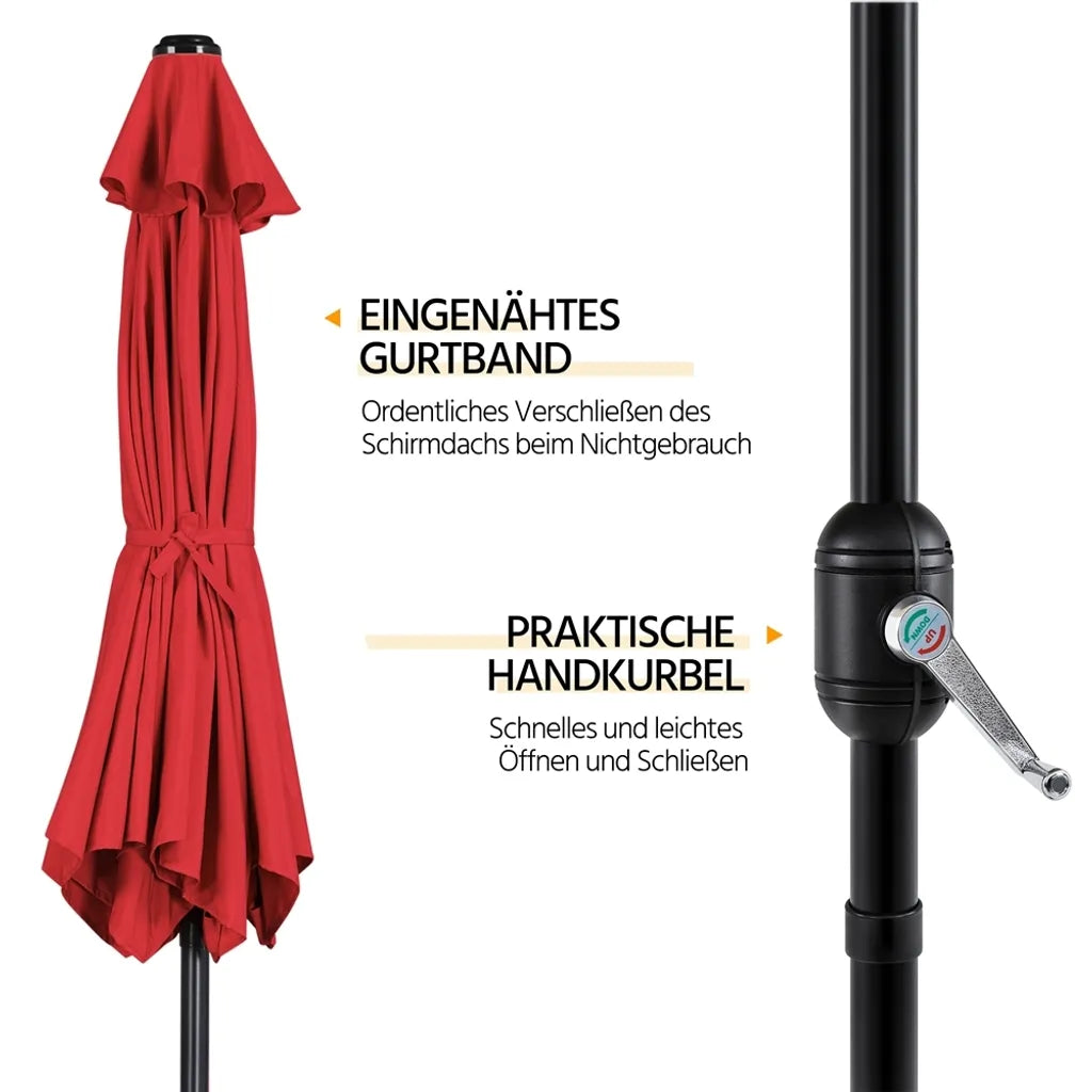 Parasol de jardin Yaheetech Ø 269 cm - Rouge - Parasol inclinable avec manivelle et protection UV UPF 50+