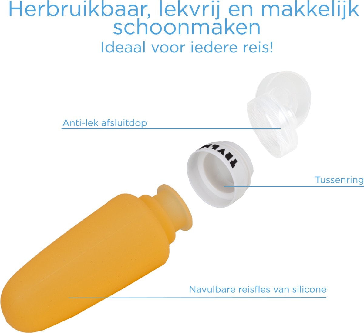 TRVLMORE Bouteilles de voyage en silicone - rechargeables - bagage à main - 100 ML - 3 pièces - Orange/Pourpre/Bleu