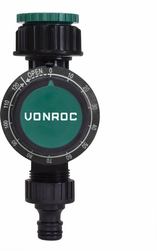 VONROC Minuteur d'eau - Mécanique (sans piles) - Réglable de 0 à 120 min - Avec filtre métallique