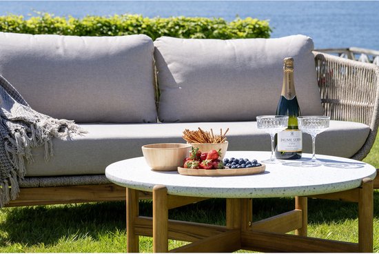 Table basse Naturel/Blanc - Bois d'acacia et pierre - 84,5x84,5x38,5 cm - Table basse Terracina - House Nordic
