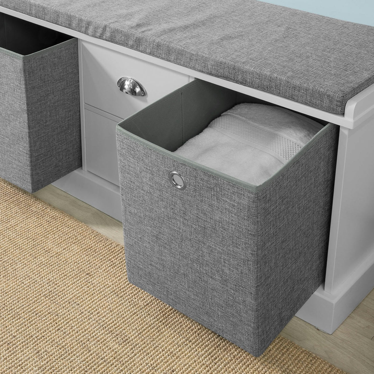 SoBuy FSR66-HG Banc à chaussures avec coussin d'assise - 4 tiroirs - 108 x 20 x 41 cm - Gris/ Anthracite