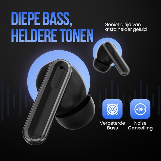 Strex Wireless Earphones - Active Noise Cancelling - LED Display - Wireless Bluetooth Earphones - Ecouteurs sans fil - Bluetooth 5.3 - Black