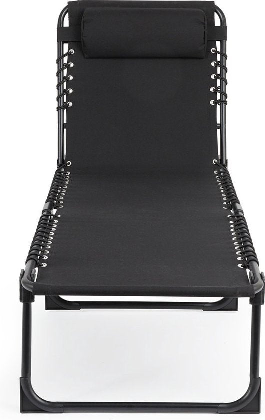 909 OUTDOOR Chaise longue pliable - Chaise longue avec coussin et dossier réglable - Chaise de jardin noire pour le jardin et la terrasse - Chaise de relaxation jusqu'à 110 kg max - 189 x 59 x 30 cm