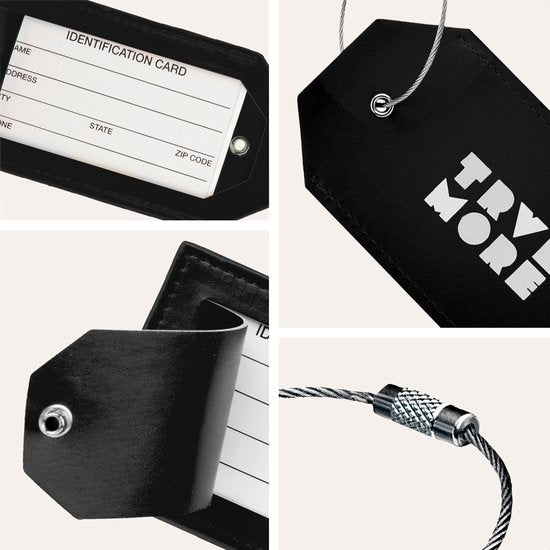 TRVLMORE Etiquette de bagage - Cuir - Pour valises et sacs - 4 pièces - Noir