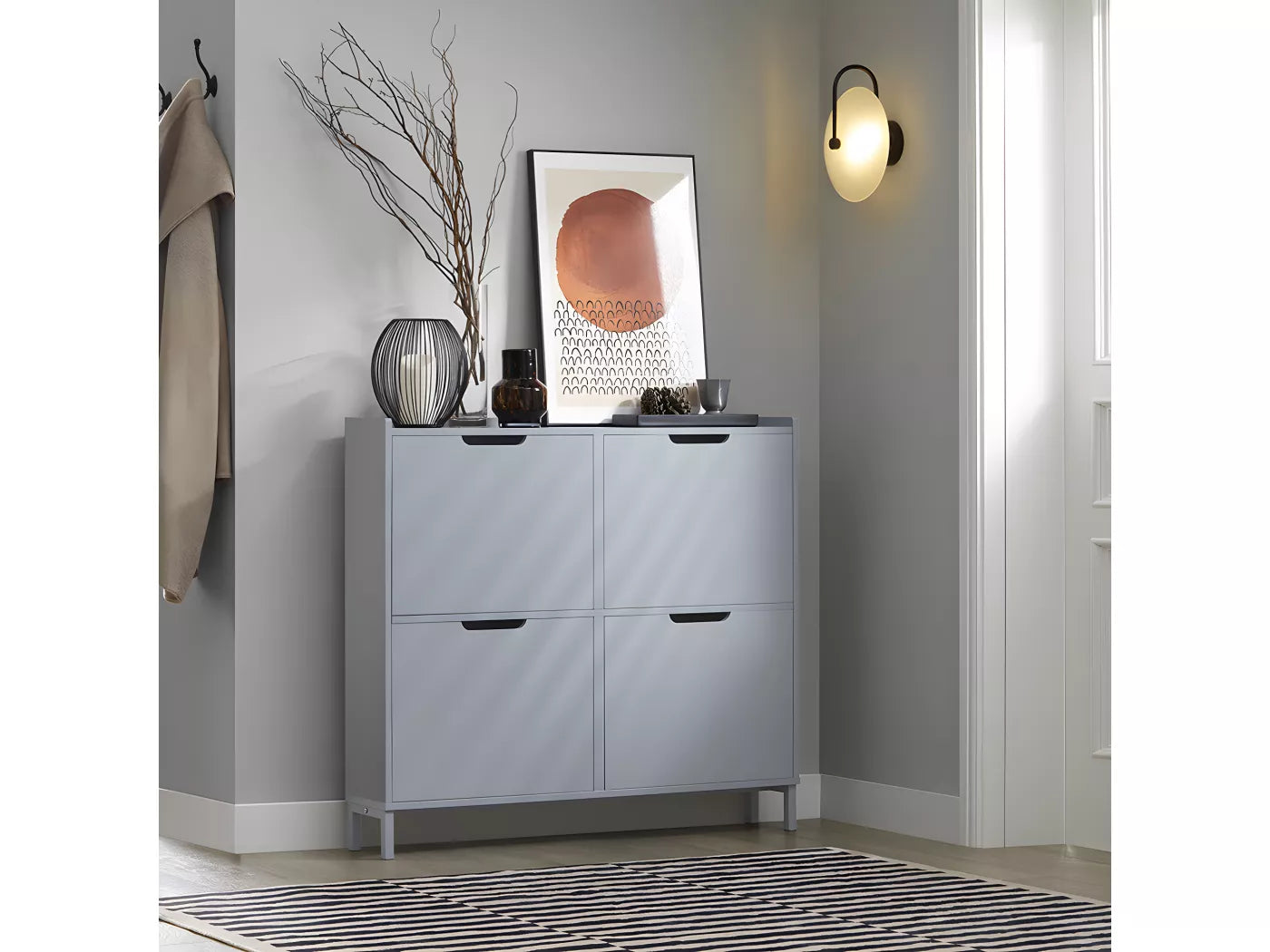 SoBuy Armoire à chaussures Armoire à chaussures Armoire à chaussures 4 volets Armoire à chaussures - Gris, 100x19x90cm, FSR100-HG