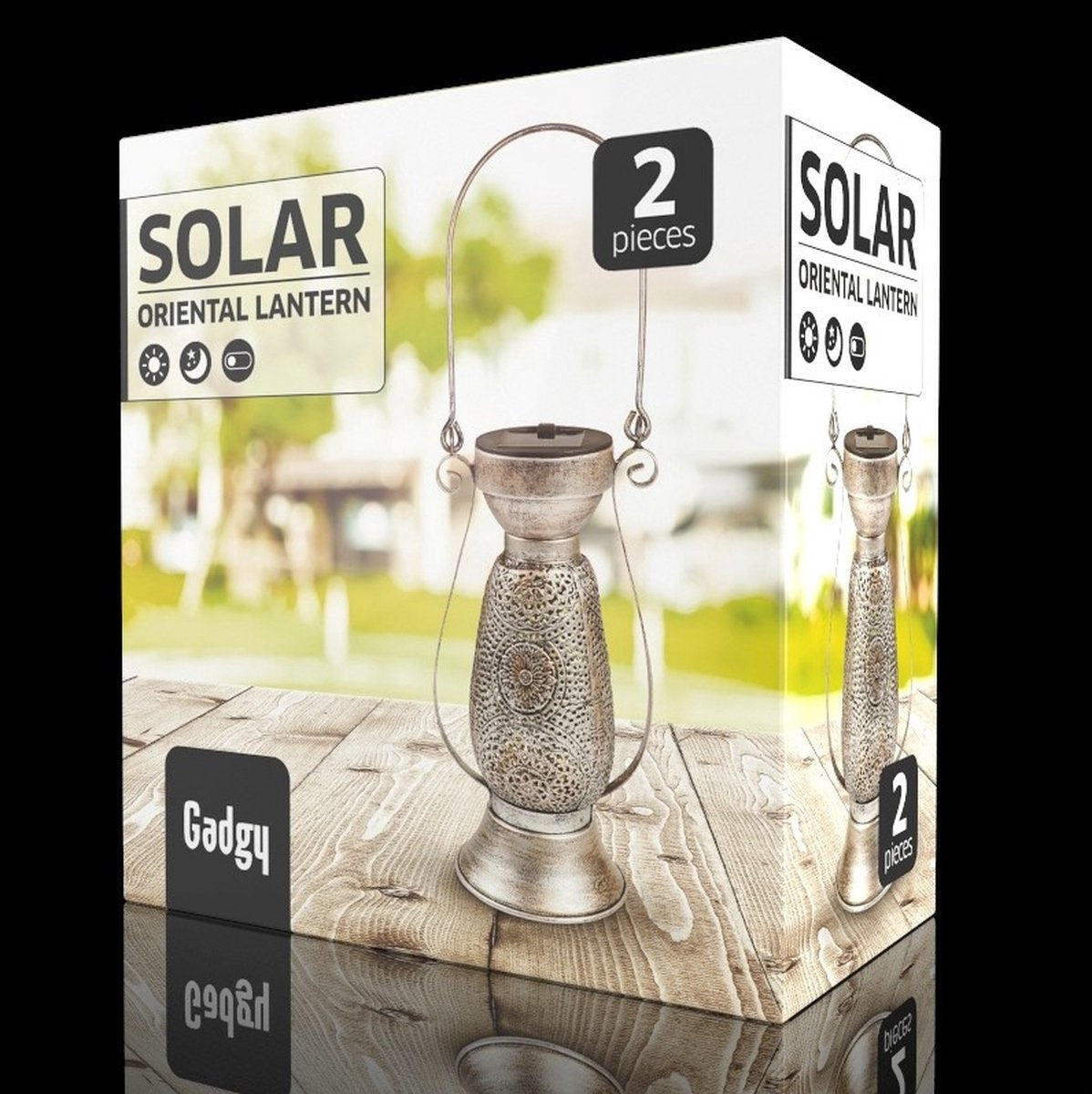 Gadgy Solar Tafellamp Petroleum - Olielamp Tuinlantaarn Set van 2 - Solar Tuinverlichting op Zonneenergie - Led Buitenverlichting met dag/nacht Sensor - Hanglamp - 21 x Ø11.5 cm - Metaal