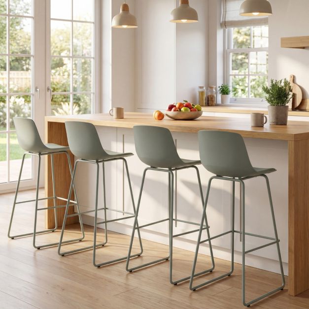 Coast Barstools Set of 4 - Leatherette with Back 48 x 46 x 103 cm - Green
