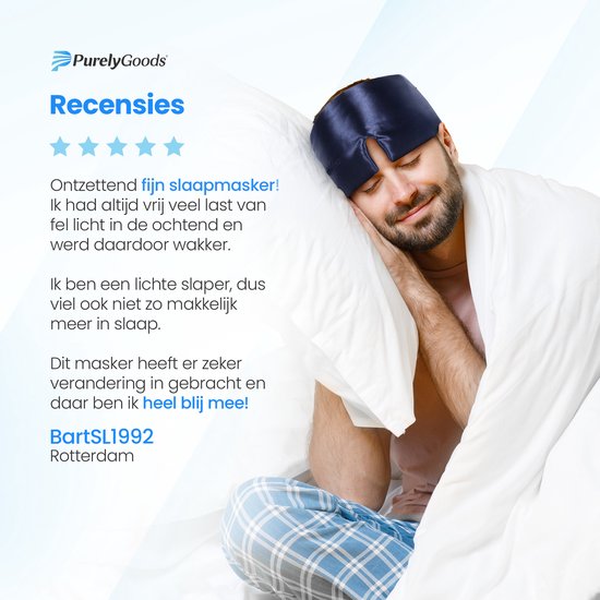 PurelyGoods® Masque de sommeil en soie - Masque de sommeil pour les yeux - 100 % soie de mûrier - occultant - femmes et hommes - bleu marine