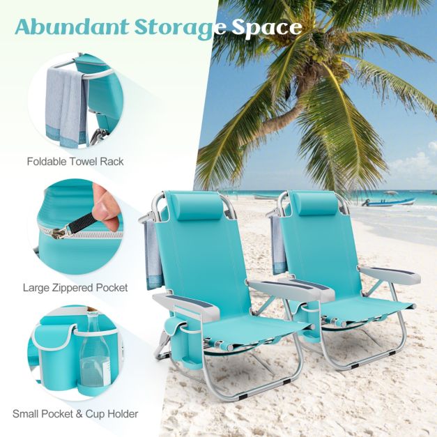 Costway Chaise de plage - pliable et réglable - max 150 kg - 66 x 65 x 78 cm - Bleu
