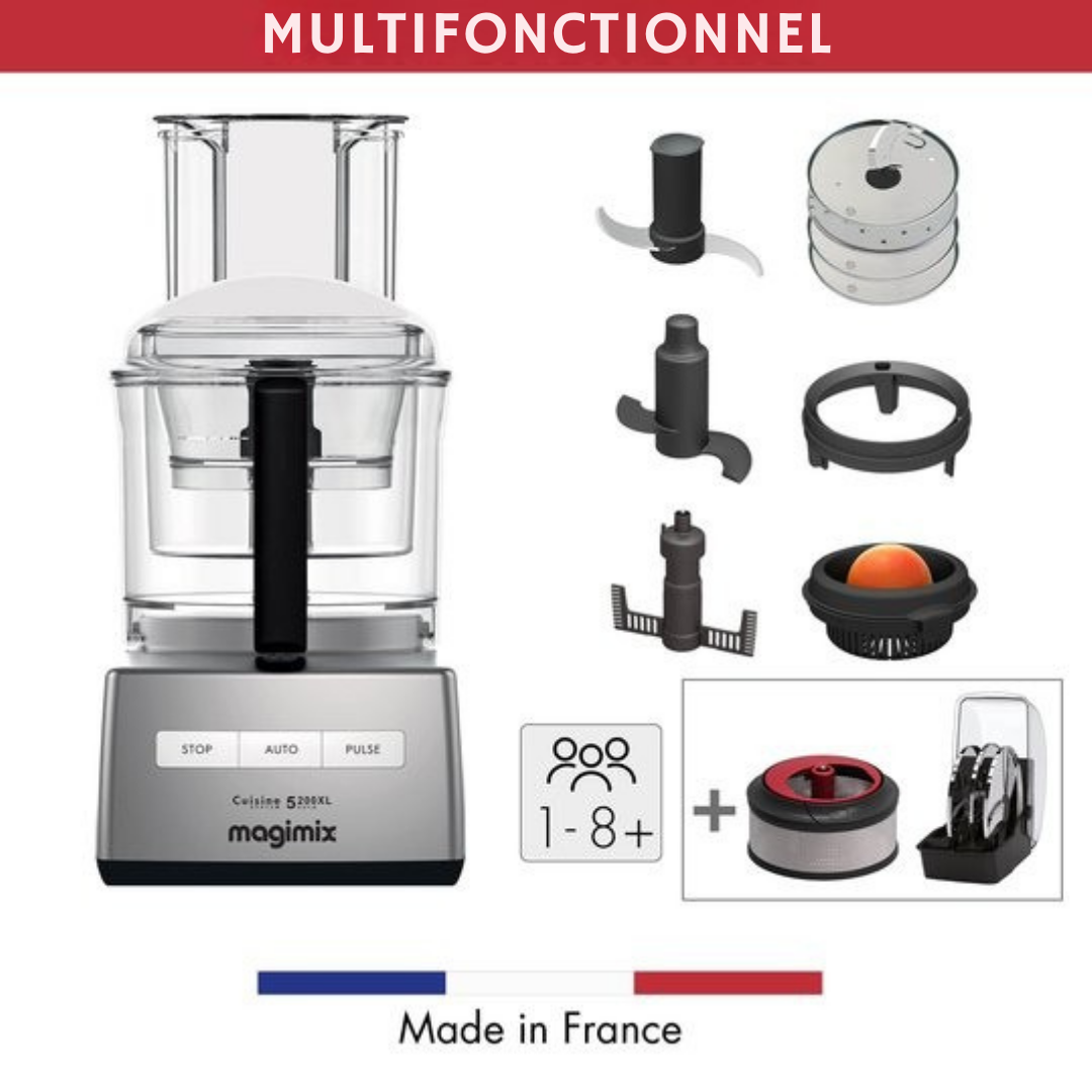 Robot de cuisine Magimix CS 5200 XL Premium - Avec presse-agrumes 1100 W - Chrome mat
